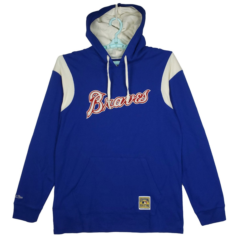 Atlanta Braves Mitchell & Ness MLB Large Hooded Thermal Longsleeve Blue NWT